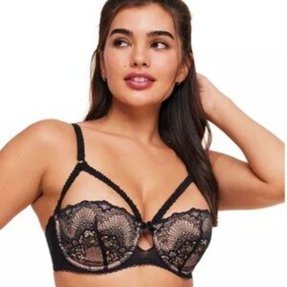 Adore Me Black & Nude Lightly Lined Padded Contour Underwire Bra 34C